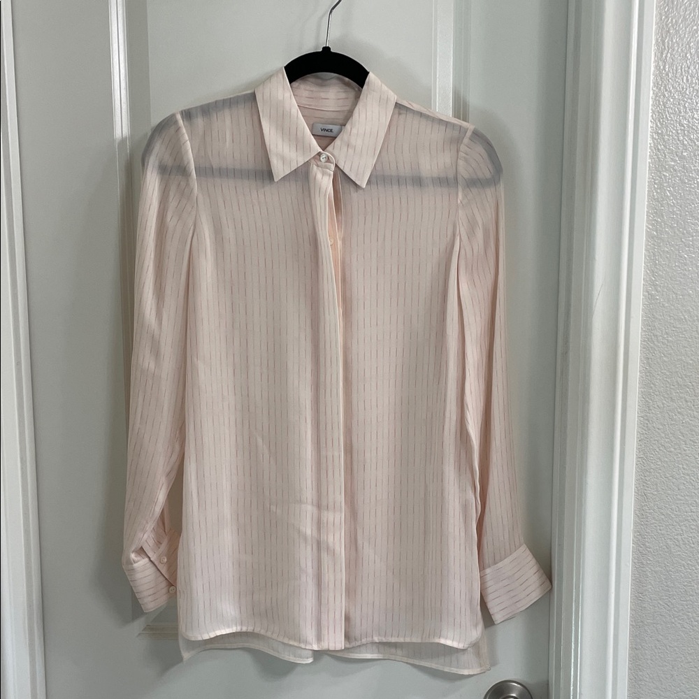Vince Light Pink Striped Silk Blouse
